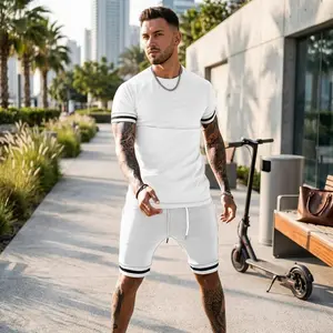 Men's 2-Piece Casual Short-Sleeve Tracksuit Sets with Pockets - Breathable Lightweight Menswear Clothes, Outdoor Summer Fashion Outfits for Daily Wear, Leisure