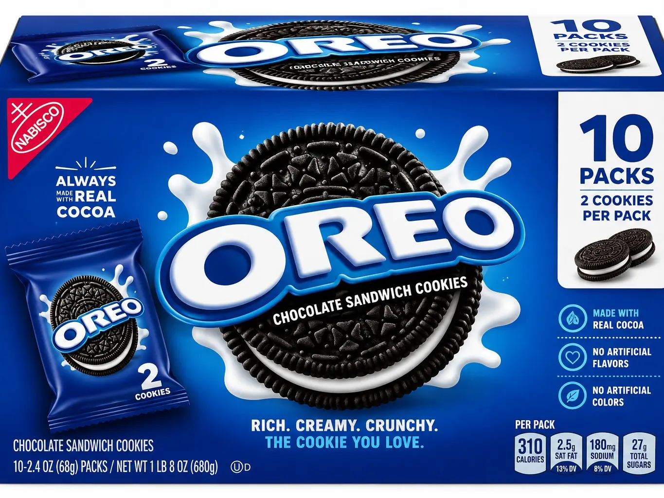 OREO Chocolate Sandwich Cookies, 2.4 oz. Packs, 10 Count – Classic Chocolate Cookies with Creme Filling
