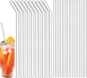 Glass Straws  24 count Clear Glass Straw Set, 10''  Straws With Cleaning Brush For Tumblers, Tervis, Mason Jars (Clear)