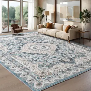 8x10 Area Rugs for Living Room, Machine Washable Vintage Rug, Non-Slip Low Pile Throw Rugs with Rubber Backing Washable Carpet for Bedroom Dining Room Kitchen Home Decor, Blue, Purple, Brown, Green,4x6, 5x7, 6x9, 8x10 Feet