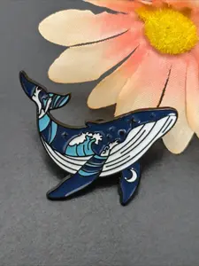 Blue Whale Enamel Pin, Ocean Wave & Moon Exquisite Brooch Sea Animal Lapel Pin Fashion Jewelry Gift for Ocean Lovers