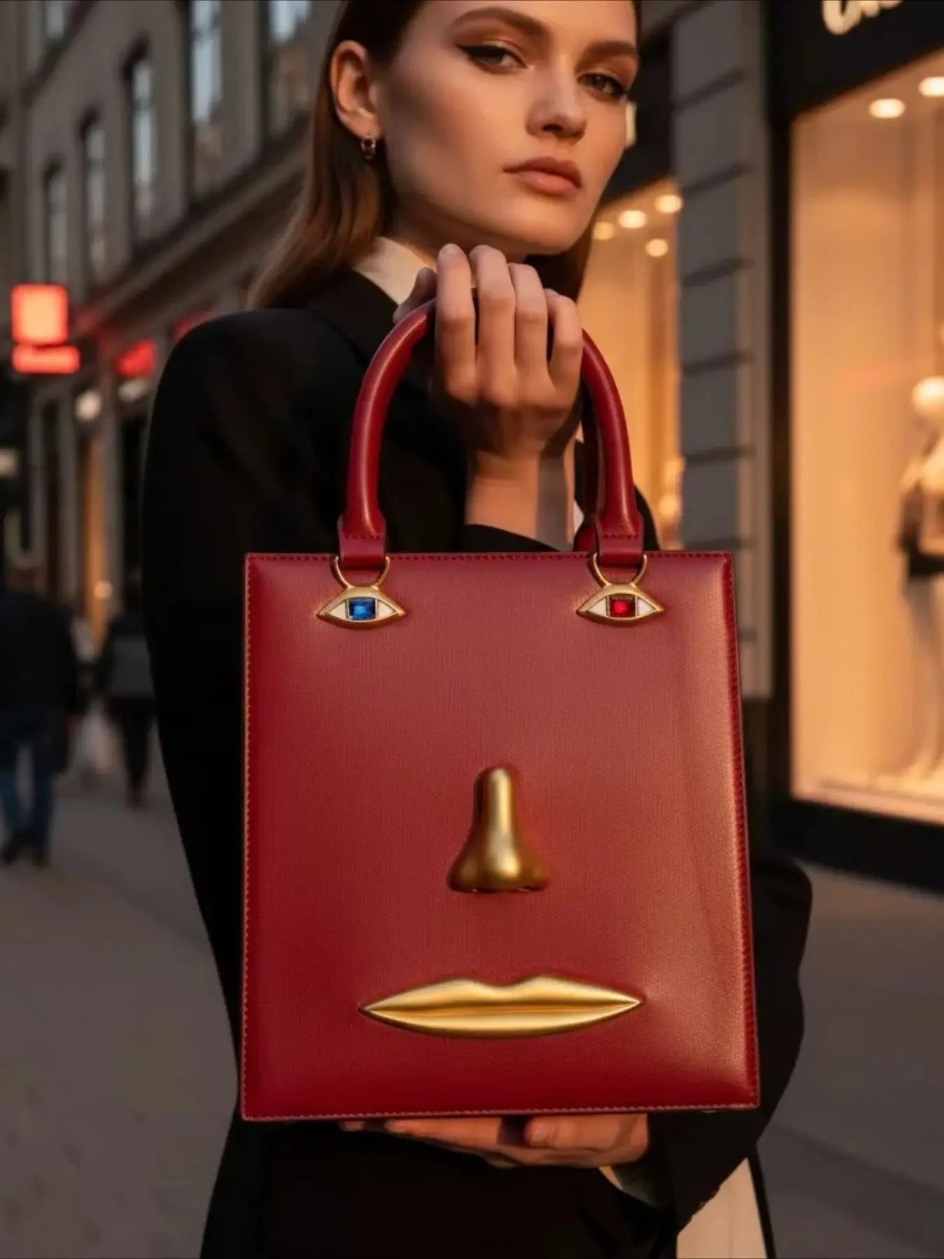 Ladies' fashionable Glossy handbag, personalized portrait, retro single shoulder crossbody bag, Chic handbag, Fashion Crossbody Purse, Casual Trendy Handbag
