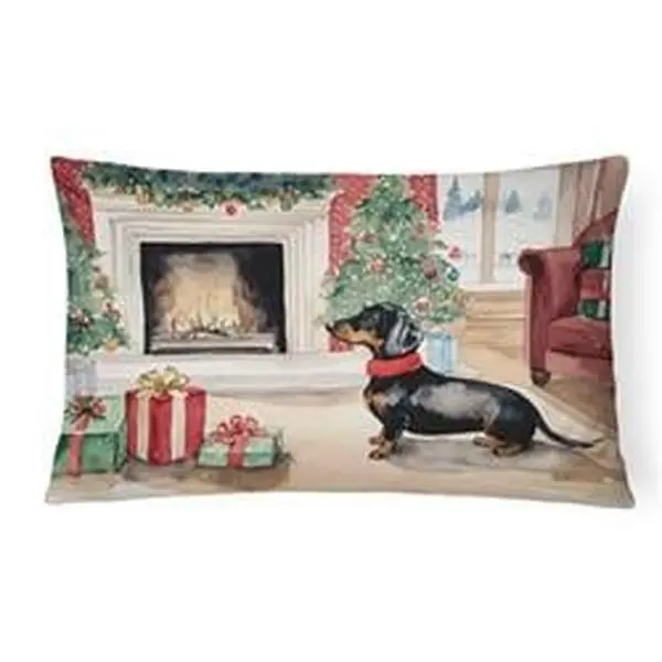 16 x 12 in. Unisex Black & Tan Dachshund Christmas Fabric Decorative Pillow