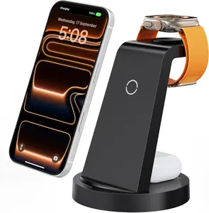3‑in‑1 Fast Wireless Charging Station for iPhone, Apple Watch & AirPods – Mag‑Safe Compatible, Foldable Desk & Nightstand Charger | Clean Setup, Travel‑Ready Dock Anlmz