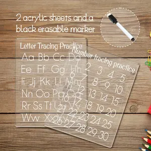 2 pieces acrylic Dry Eraser tracing boards with an erasable pen, erasable letters, tracing boards, reusable boards, alphabet tracing boards, multiplication, cursive writing, writing aids, writing tools, Learning Tool