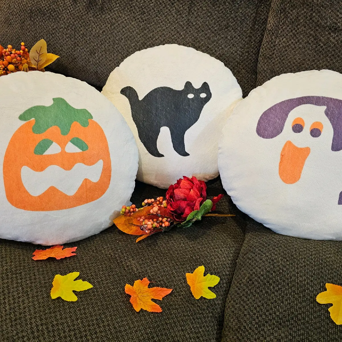 15-Inch Giant Kawaii Halloween Sugar Cookie Pillow - Themed with Pumpkin, Black Cat, Ghost - Break & Bake Cookie Decor Soft Furnishing Pillow