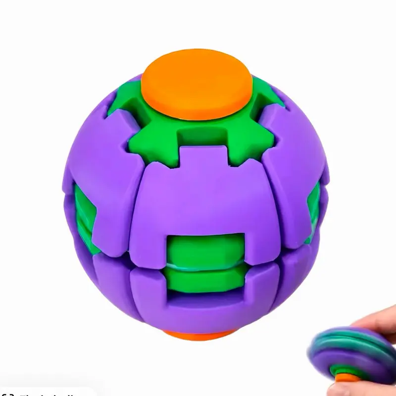 3D Printed Press-to-Spin Fidget Ball - Quiet 360° Rotation Sensory Toy, Portable Stress Relief Desk Spinner for Adults with ADHD Anxiety (Green)