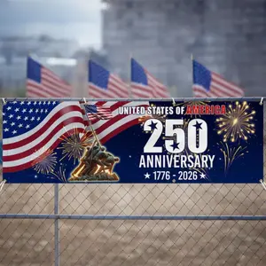 USA 250 Anniversary Banner, Military Patriotic American Flag Banner 1776-2026, Independence Day Matte Banner, Veteran Tribute Outdoor Decor, July 4th Fence Garage USA Banner