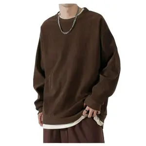 Men's Solid Drop Shoulder Corduroy Sweatshirt, Casual Vintage Fashion Trendy Preppy Regular Fit Round Neck Loose Pullover for Daily Wear, Men's Clothes for Spring & Fall