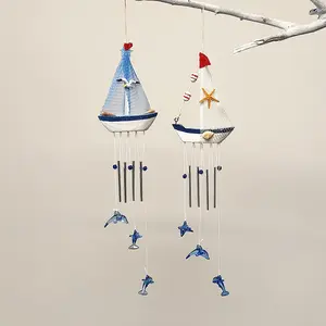 Mediterranean Creative Sailboat Wind Chime, Blue Dolphin Wind Chime Home Decor, Room Decoration, Minimalist Style