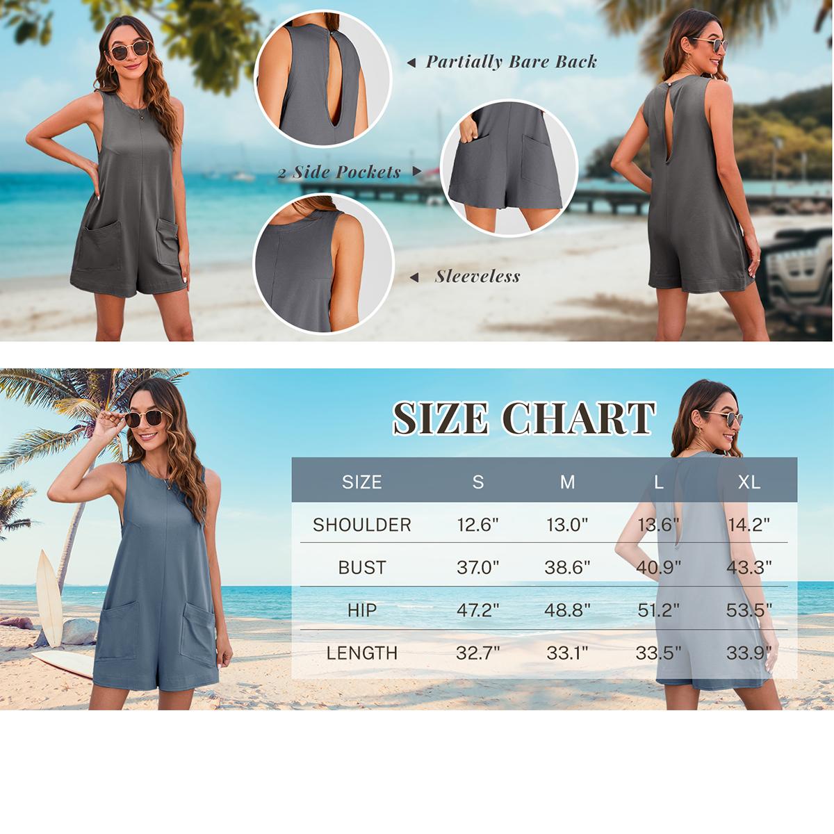 Mundoven Women's Summer Sleeveless Romper Casaul Beach Vacation Loose Shorts Jumpsuit Overalls Outfits with Pocket