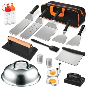 2024 18PCS Griddle Accessories Kit, Flat Top Grill Accessories Set for Blackstone and Camp Chef, Grill Spatula Set with Enlarged Spatulas, Basting Cover, Scraper for Outdoor BBQ