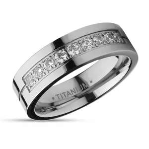 Titanium Wedding Ring - CZ Wedding Ring - Engagement Ring - Silver Titanium Ring - Engagement