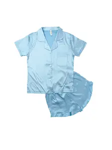Girls Light Blue Satin Pajamas | Cute Clothes Two Piece Sets 5-14Y | Ruffle Hem Silky Sleepwear | Teen Girl Clothes & Kids Clothing Girls Set