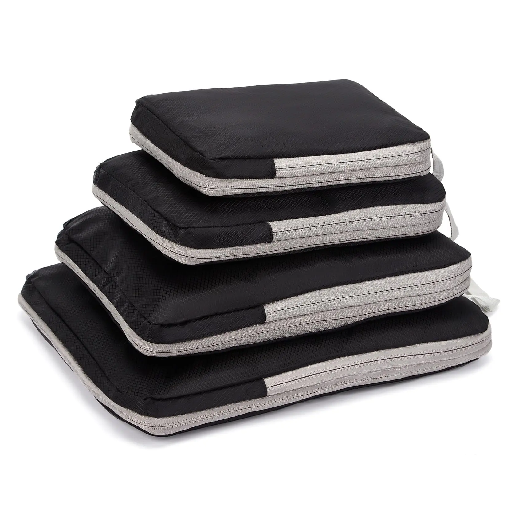 Garvee 4 Set Compression Packing Cubes for Travel, Black Oxford Fabric Packing Cubes Compression Organizer Bags, 4 Sizes (S/M/L/XL) Travel Compression Storage Bags for Luggage