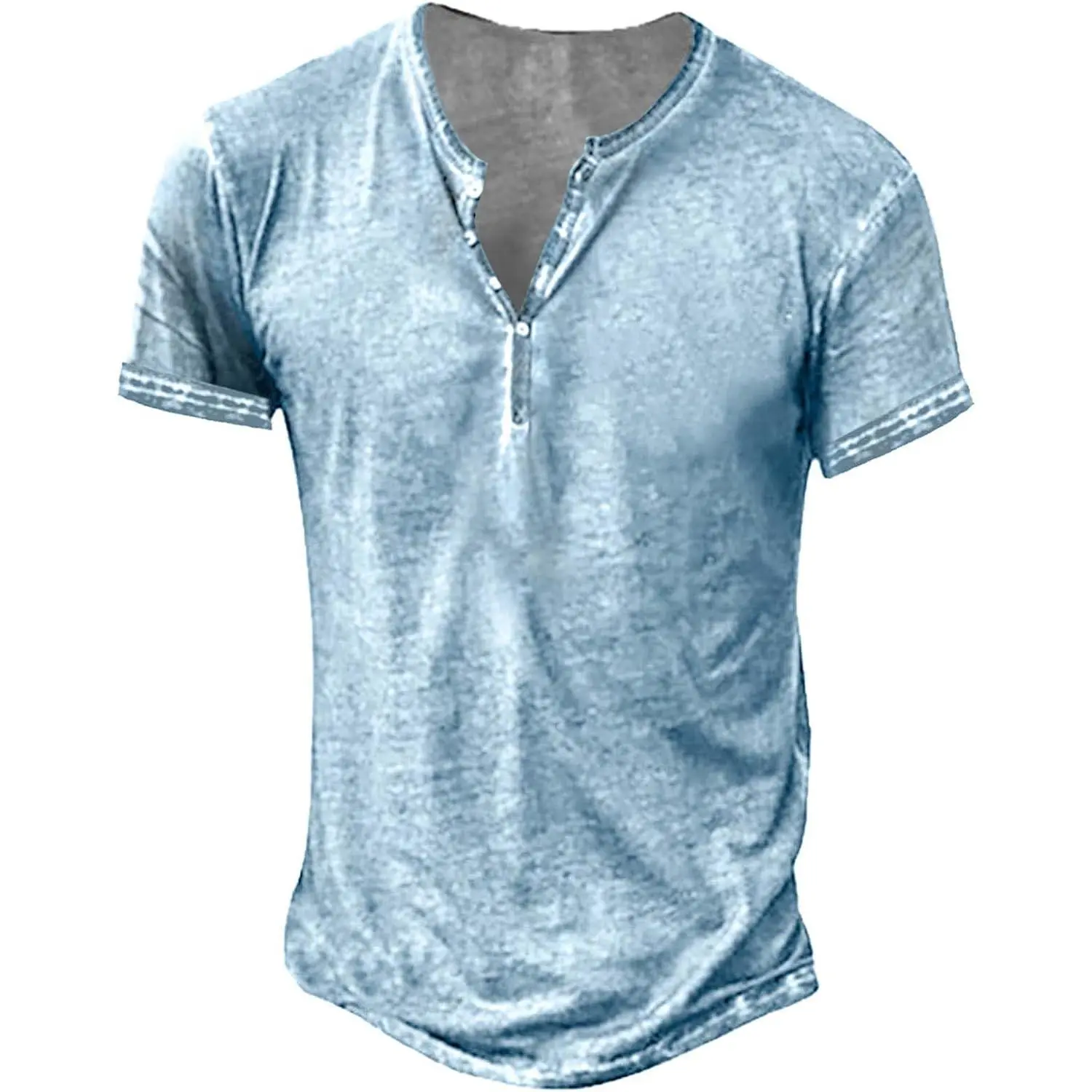 Imily Bela Mens Distressed Henley Shirts Short/Long Sleeve Button T-Shirt Slim Fit Cotton Casual Shirt Menswear Top