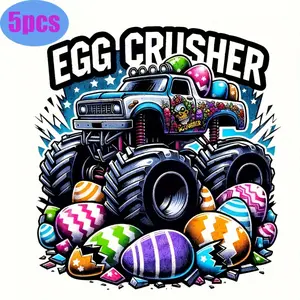 5 Pack Easter Egg Crusher Heat Transfer Vinyl Stickers Colorful Monster Truck Designs DIY Iron on Decals for T Shirts Jeans Masks Backpacks