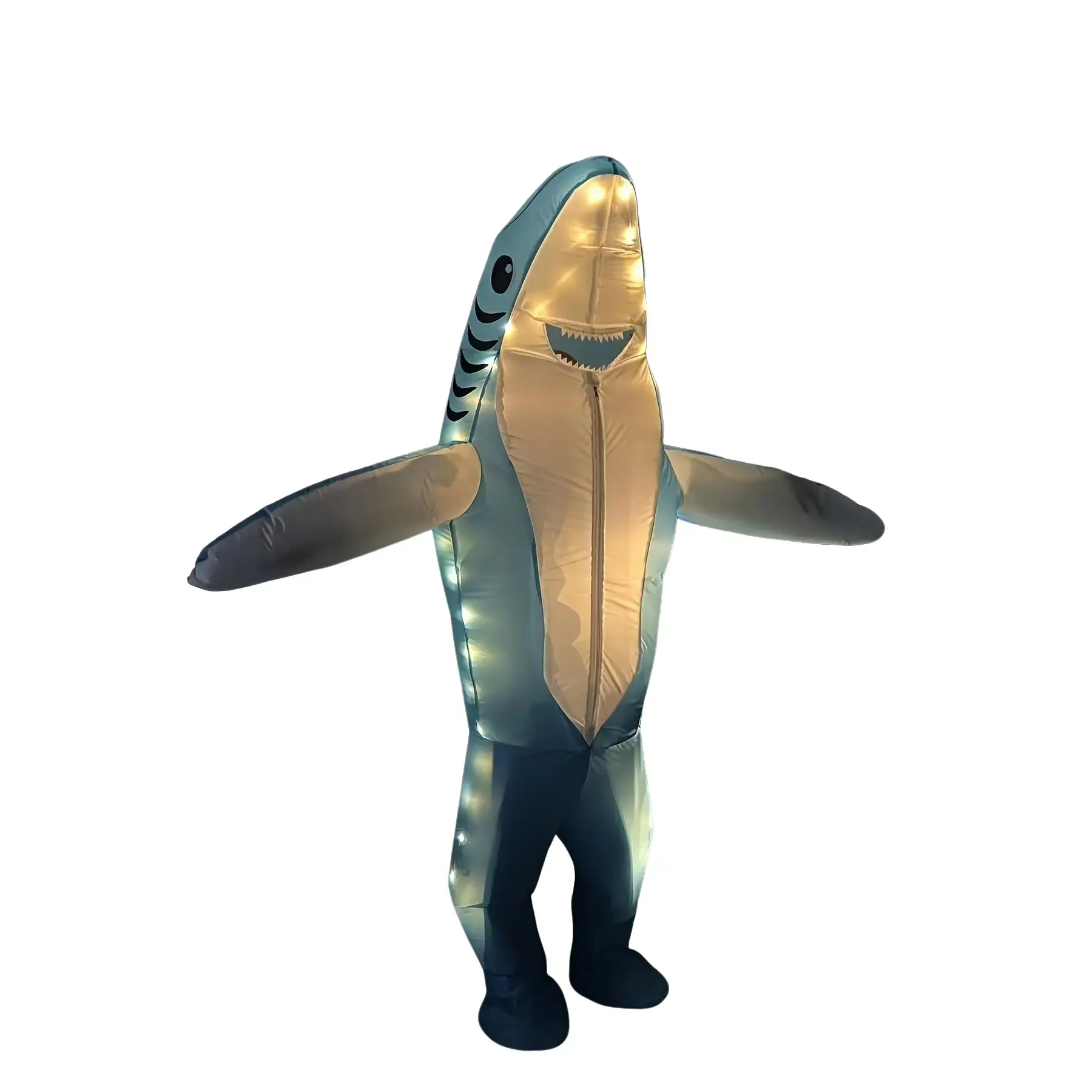 Cute Inflatable Light-Up Blue Shark, Costume for Adult Party, Men's and Women's Carnival Outfit