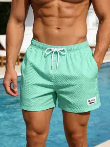 Men's Summer Bubble Grid Beach Shorts, Comfortable Breathable Coconut Tree Print Gym Shorts, Running Outdoor Fitness Casual Wear, Athletic Shorts, Soft Breathable Shorts, Workout Shorts, Tropical Print Shorts, Breathable Printed Shorts