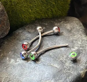 1pc Snake Eye Piercing Curved Barbell Tongue or Eyebrow Ring Eyeball Inlaid