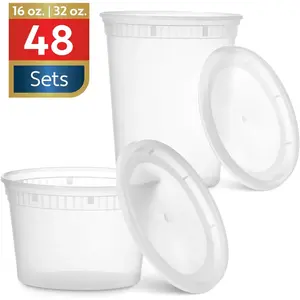 BASIC SUPPLY 48 Pack Plastic Deli Containers with Lids (16, 32 oz 24 Each) - Food Storage Containers with Lids - Clear Disposable Meal Prep Containers, BPA Free, Stackable, Leakproof, Microwave and Freezer Safe Kitchen Utensils