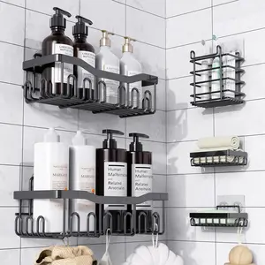 Shower 5 Pack Rustproof Stainless Bath Organizers With Large Capacity, No Drilling Shelves, Shower, for & Home, SC02, Black