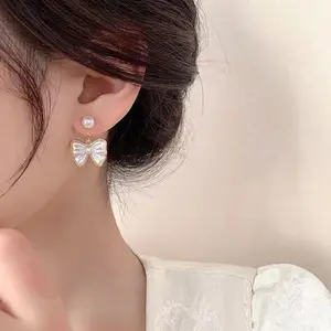 SR Pearl Co. 14 K Gold Filled Freshwater Pearl Earring Bow Drop Elegent Style Perfect for Dating Party Everyday Style Women Gift