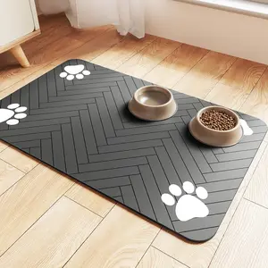 Pet Feeding Mat-Absorbent Pet Placemat for Food and Water Bowl, with Waterproof Rubber Backing, Quick Dry Water Dispenser Mat for Dog and Cat (20"x12", Striped Dark Gray)