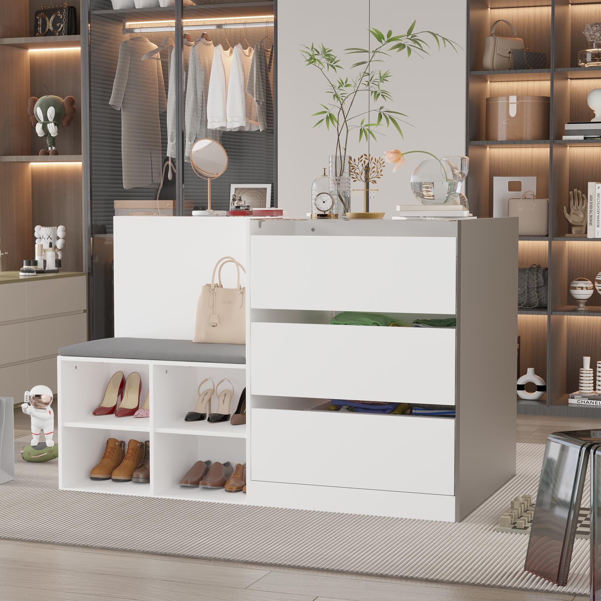 FUFU&GAGA Bedroom Island Wardrobe Closet Island with Glass Tabletop Island Dresser with Display Shelf Closet