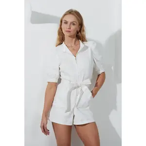 Ava White Zip Up Playsuit