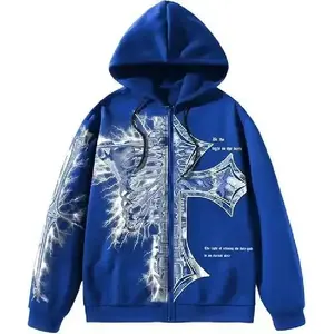 Men's Graphic Print Zip Up Hoodie, Street Fashion Casual Long Sleeve Hooded Outerwear for Daily Holiday Outdoor Wear, Men Clothes for All Seasons, Vintage Clothing, Cotton Menswear Sweatshirts outfits men