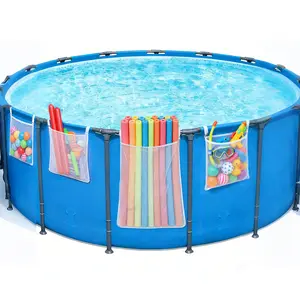 Patented Design! Poolside Mesh Storage Bags with Adjustable Straps, 1-Second Install Above Ground. Pool Hang Organize Bags for Toys, Pool Noodles, Floats, Beach Balls