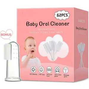 Mothers Day Gift 62PCS Baby Tongue Cleaner, Baby Oral Cleaner Newborn Baby Toothbrush,Disposable Infant Toothbrush Clean Mouth,Gauze Gum Clean Stick Dental Care for 0-36 Month +1 Finger Toothbrush with Case