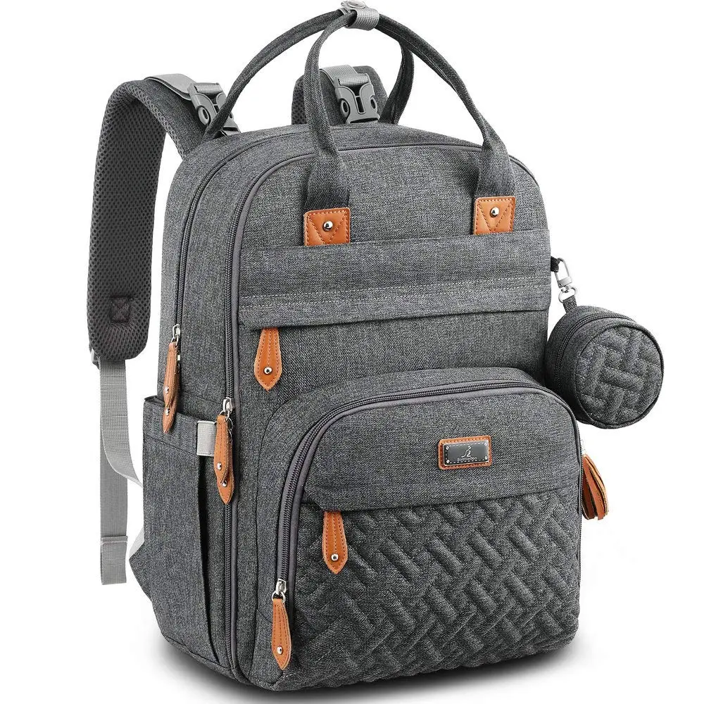 New Dark Gray Waterproof Travel Backpack w/ Changing Pad Stroller Straps & Pacifier Case