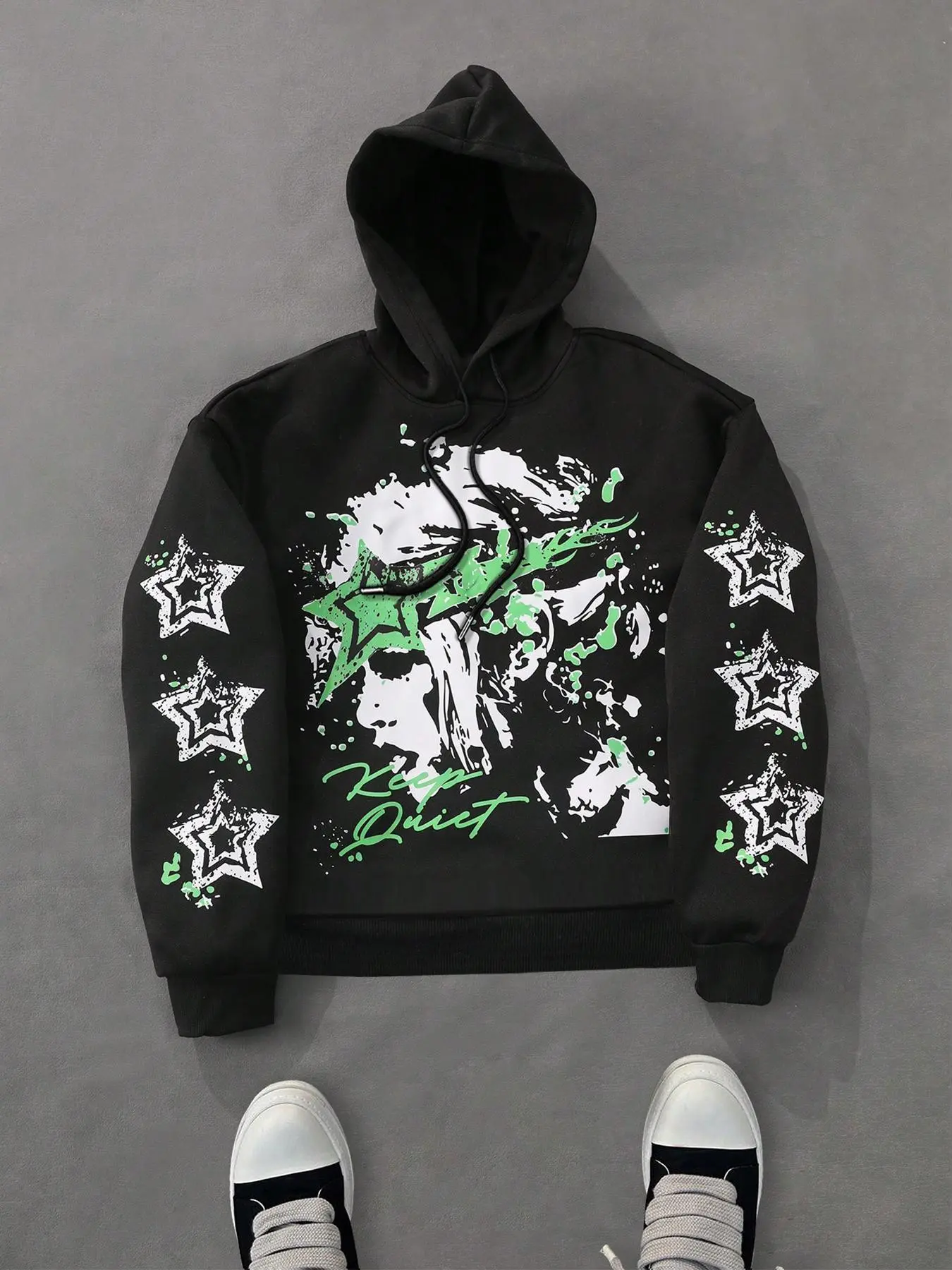Unisex Hooded Sweatshirt with Star Print Design, Casual Streetwear Sweatshirt, Street Style Hip Hop Casual Wear, Loose-Fit Knitted Fabric for Fall Winter