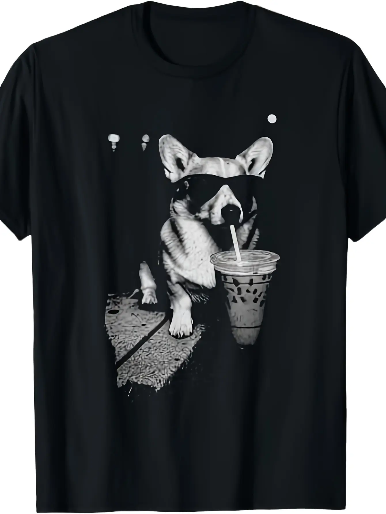 Cool Corgi Drinking Iced Coffee Dog Art Pet Lover Corgi Drinking Iced Coffee Funny Corgi Dog Coffee Vintage T-Shirt Men Medium