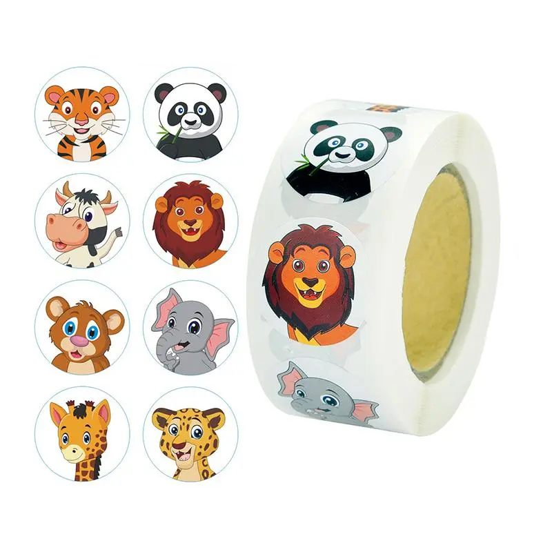 Round Cartoon Animal Pattern Sticker 500pcs/roll Multipurpose Decoration Sticker Packs Funny Stickers for School, Office, Home Classroom Stickers Included