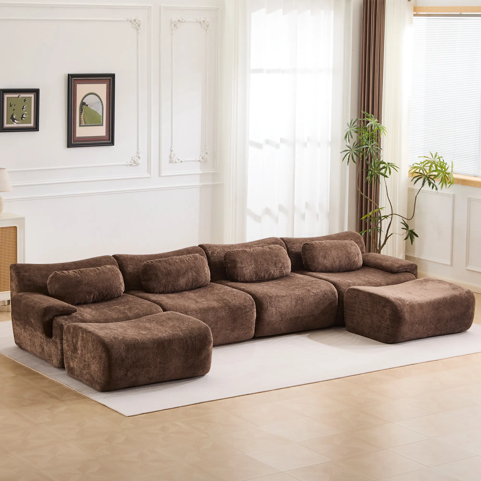 Chocolate - 4 Seater + 2 Ottomans (148.2")