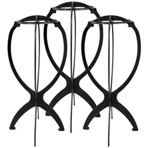 3-Pack Portable Wig Stand Holder Durable Plastic Hairpiece Display & Drying Rack Foldable for Travel Black Easy To Install Lightweight