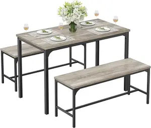 Dining Table And Bench Set 3 Piece For 4 With Bench Space Saving For Kitchen Or Apartment Corner Hardwood Scratch Resistant Top For Small Dining Room Reinforced Leg Joints