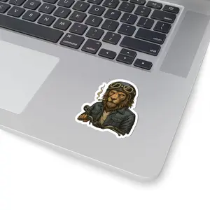 Biker Lion Kiss-Cut Stickers | Cool Lion Art, Motorcycle Stickers, Laptop Decals, Unique Gifts, Animal Lovers Decor