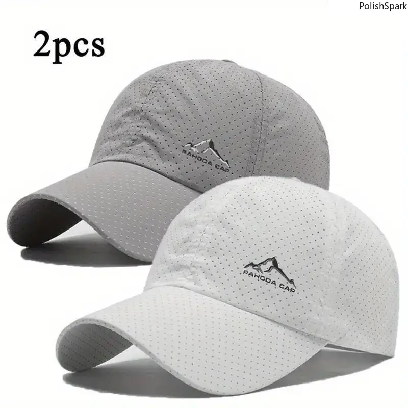 2 Pack Athletic Hats for Women & Men, Breathable Full Mesh Outdoor Cap, Adjustable Quick-Dry Design for Running & Hiking, Adjustable Cap Sports & Outdoor Hats, Sporty Chic, Logos