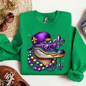Mardi Gras Crocodile Sweatshirt, Animal Shirt, Mardi Gras tee, Mardi Gras Alligator Shirt, Fat Tuesday, Perfect Fit, Ultimate