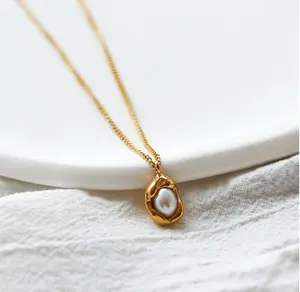 18k Gold Plated Titanium Fresh Water Pearl Necklace