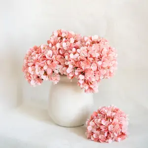 13" Faux Coral Pink Hydrangea Stem, Silk Pastel Blooms Wedding Bouquet, DIY Flowers, Bridal Shower, Event Reception Table Centerpiece
