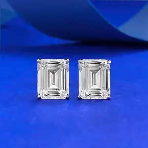 S925 Sterling Silver Grandmother Cut Rectangular Ear Stud 7 * 9mm 6A Cubic Zirconia Earrings Daily Life Earrings-645