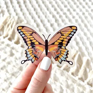Clear Pink Swallowtail Butterfly Waterproof Vinyl Sticker, 3x2"