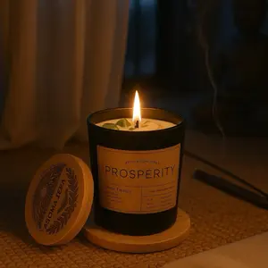Meditation Vibes Prosperity Soy Candle - Aromatherapy Scented with Natural Elements for Relaxation Rosemary, Eucalyptus, Sandalwood Decor Decoration Candles Natural Serenity