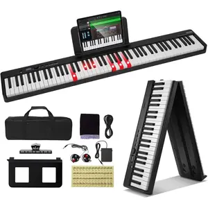 VEVOR, Bluetooth & MIDI, Portable Electronic Digital Foldable Piano with Sustain Pedal Bag Touch Sensitive Headphones, Rechargeable for Beginners Teens Adults, 88 Key Black (BX-20)