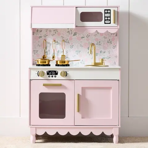 Best Choice Products Pretend Play Cottage Kitchen Wooden Toy Set for Kids w/ 5 Accessories, Oven